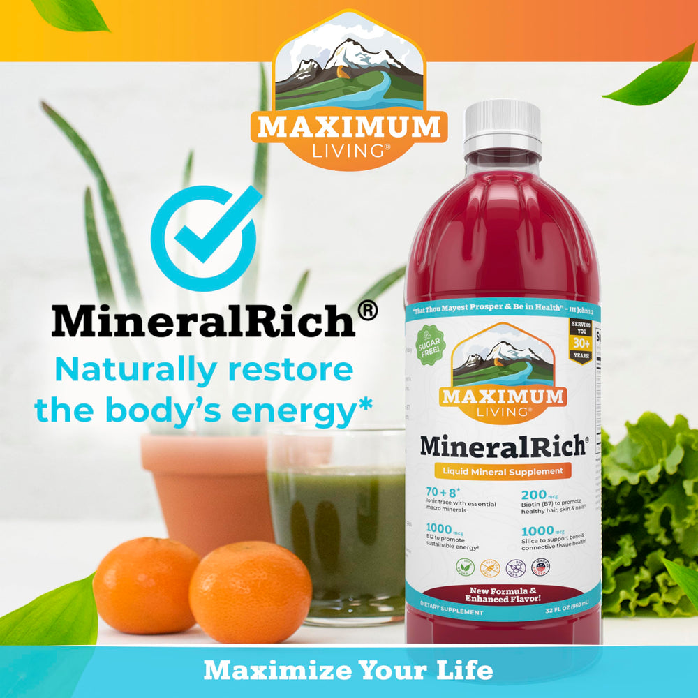 Maximum Living MineralRich bottle shown in packaging