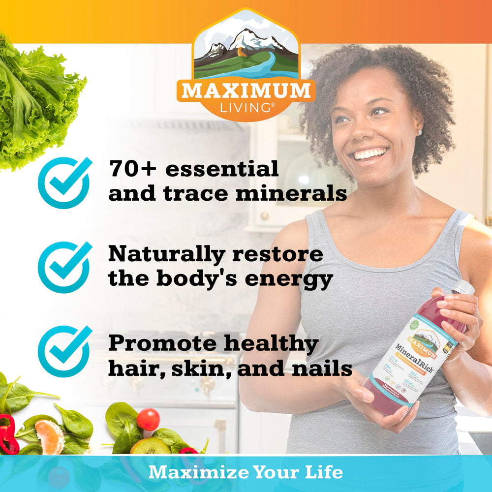 Ingredient panel showing 70+ minerals and magnesium