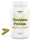Maximum Prostate Supplements bottle label highlighting 600 mg beta-sitosterol and 100 mg DIM