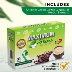 Maximum Slim Original Green Coffee label closeup with certification hints