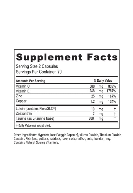 Proprietary taurine nutrient blend in MaxiVision eye formula