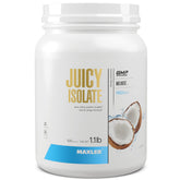 Maxler Juicy Isolate coconut tub highlights high-protein content.