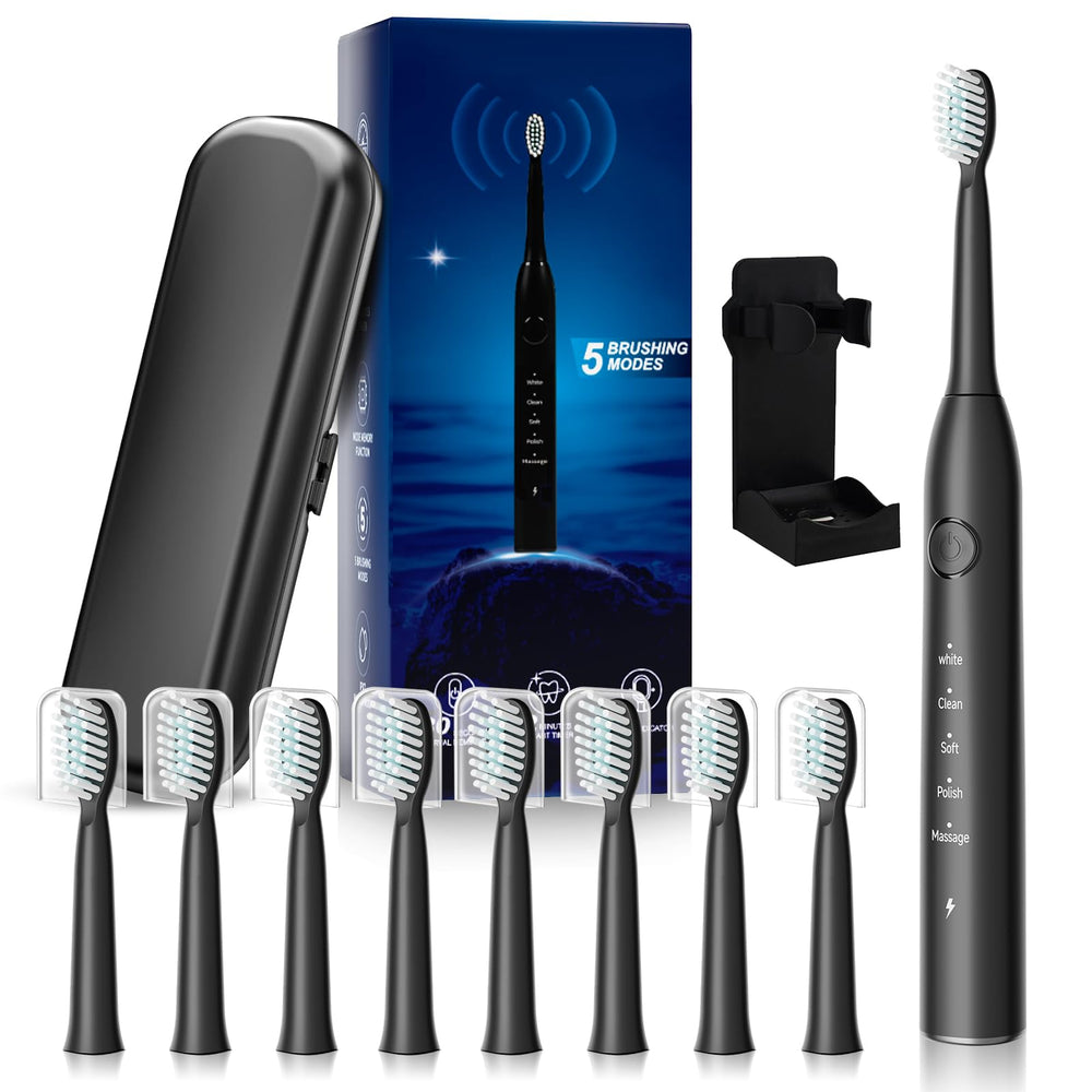 MAXWISDOM rechargeable electric toothbrush in black, front view