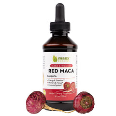 Front view of Maxx Herb Red Maca Liquid Drops 4 oz bottle