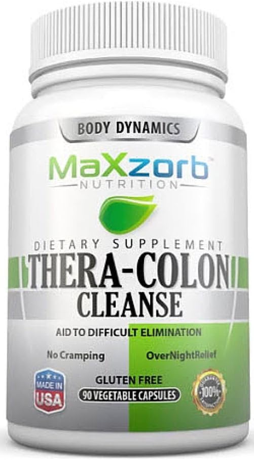 MaXzorb Nutrition Thera-Colon Cleanse bottle – front view, 90 capsules