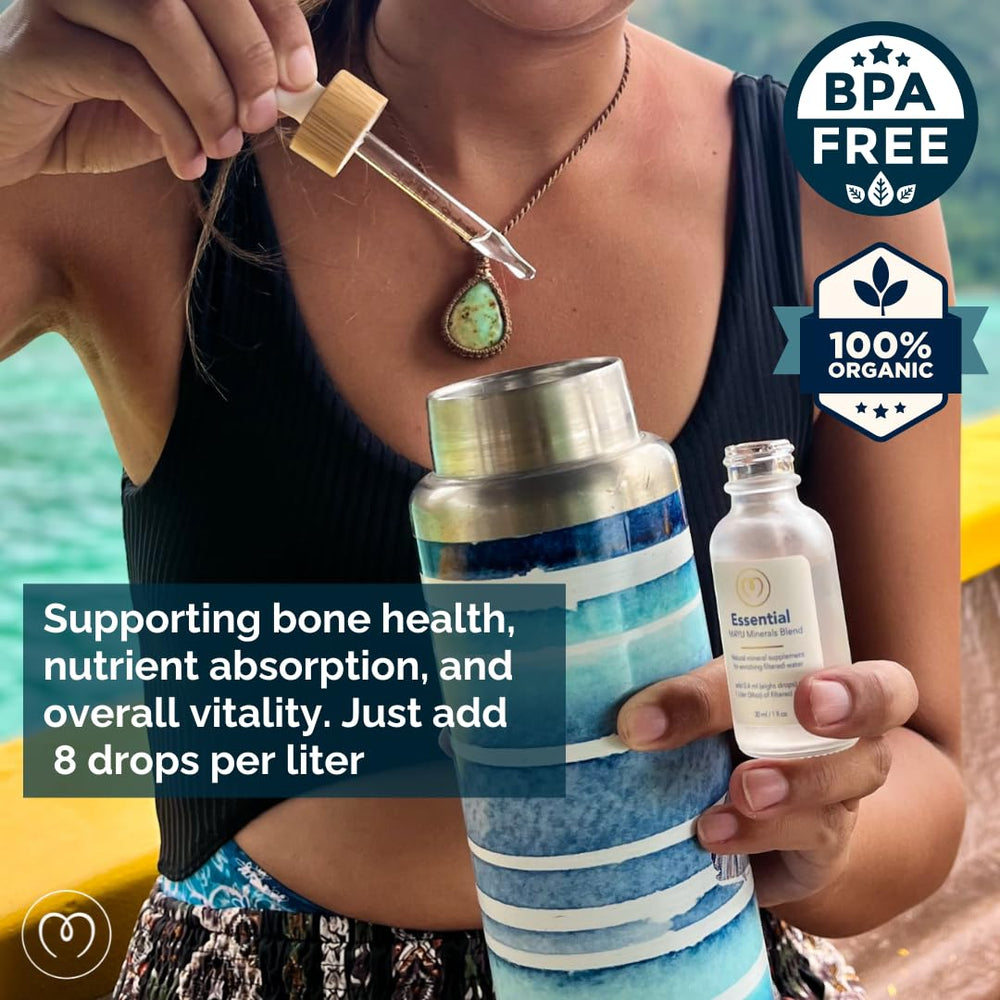 Dropper releasing MAYU mineral drops into water