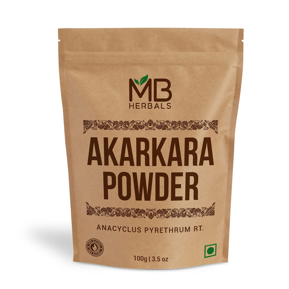 MB Herbals Akarkara Powder 100g – Anacyclus pyrethrum root powder, front view