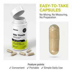 MCArthur Enerra bottle styled with milk thistle and turmeric, visualizing botanical ingredient sources