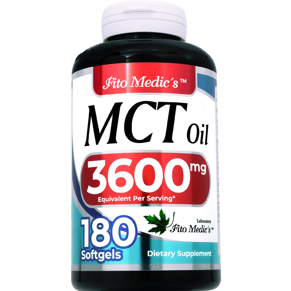 Back label with ingredients and dosage on FITO MEDIC'S Lab MCT Oil bottle