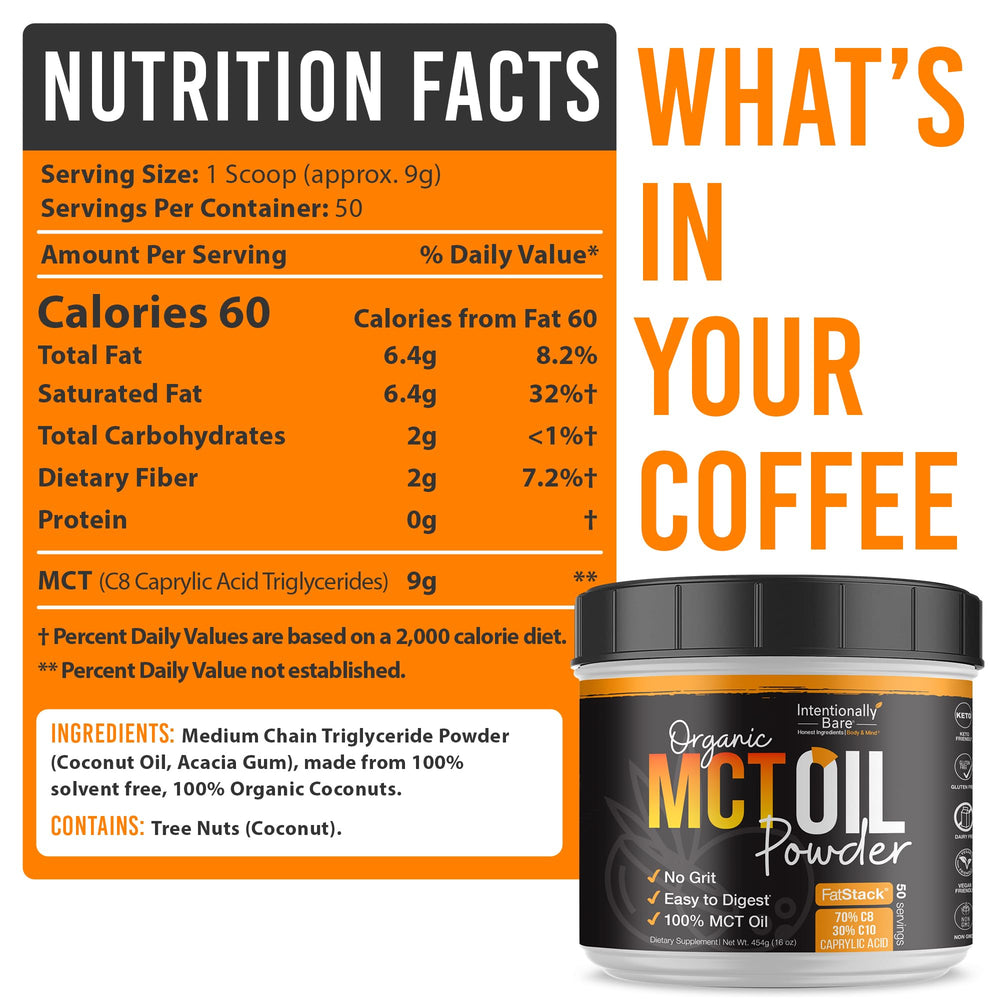 MCT powder being stirred into coffee or shake