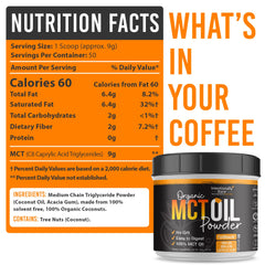 MCT powder being stirred into coffee or shake