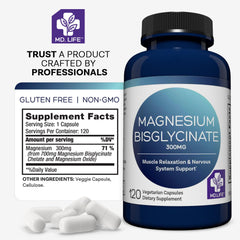 Vegan magnesium bisglycinate capsules in bottle