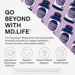 Front packshot showing MD. Life Potassium Magnesium Supplement 90 capsules