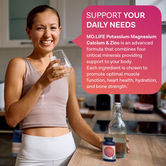 Front packaging of MD. Life Potassium Magnesium Zinc Calcium supplement