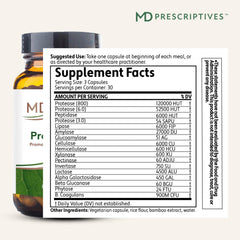 ProbioZyme capsules poured from bottle highlighting vegetarian formula