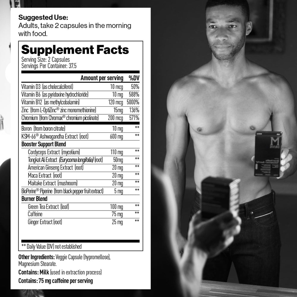 Mdrive capsules closeup highlights easy-to-take capsules for supporting lean muscle and metabolism.