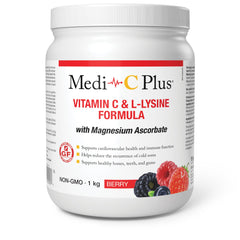 Medi C Plus Lysine Berry Flavour 1KG bottle front view