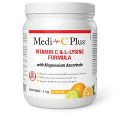 Front view of Medi C Plus Lysine Lemon Lime 1kg tub
