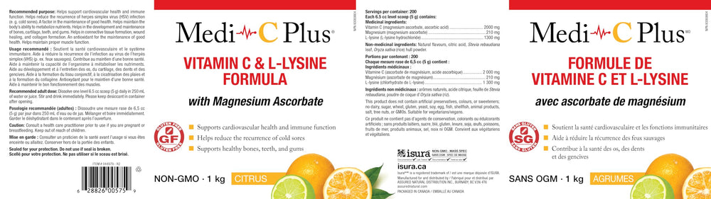 Medi C Plus Lysine Lemon Lime 1kg packaging with Preferred Nutrition branding