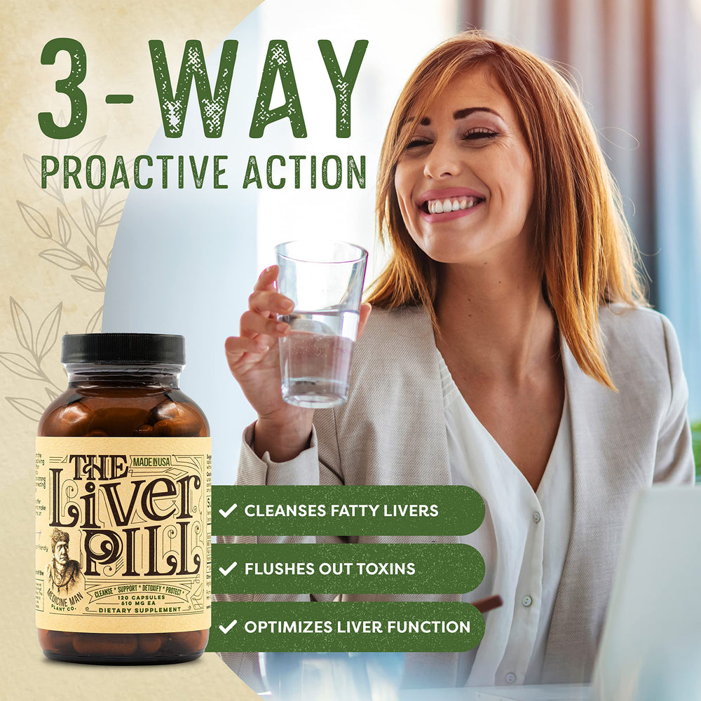 Medicine Man Plant Co Capsules in hand conveying easy daily dosage for liver health.