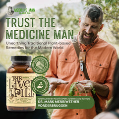 Medicine Man Plant Co Packaging with herbs motif highlighting herbal liver detox support.