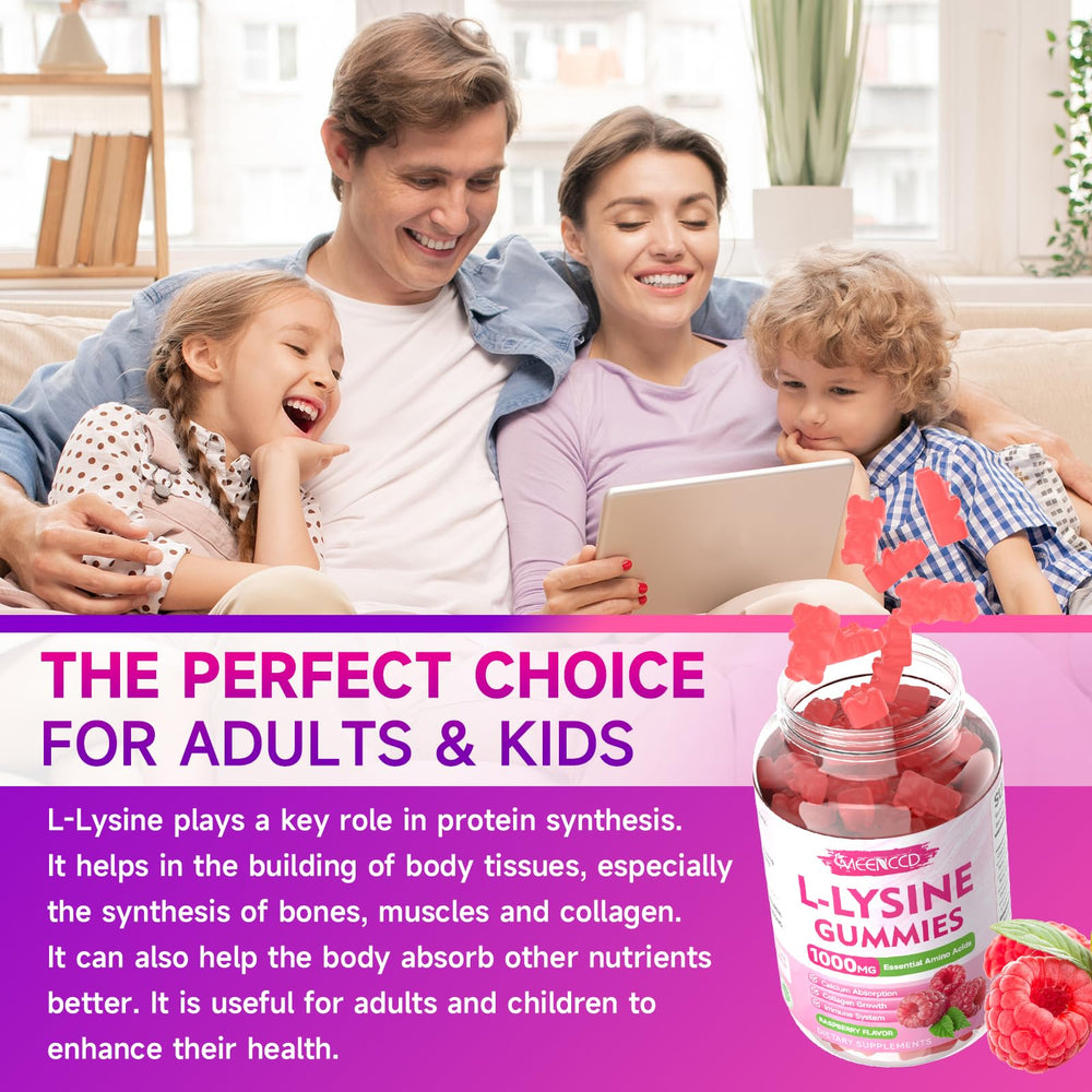Raspberry-flavored L-Lysine gummies for lips and mouth health