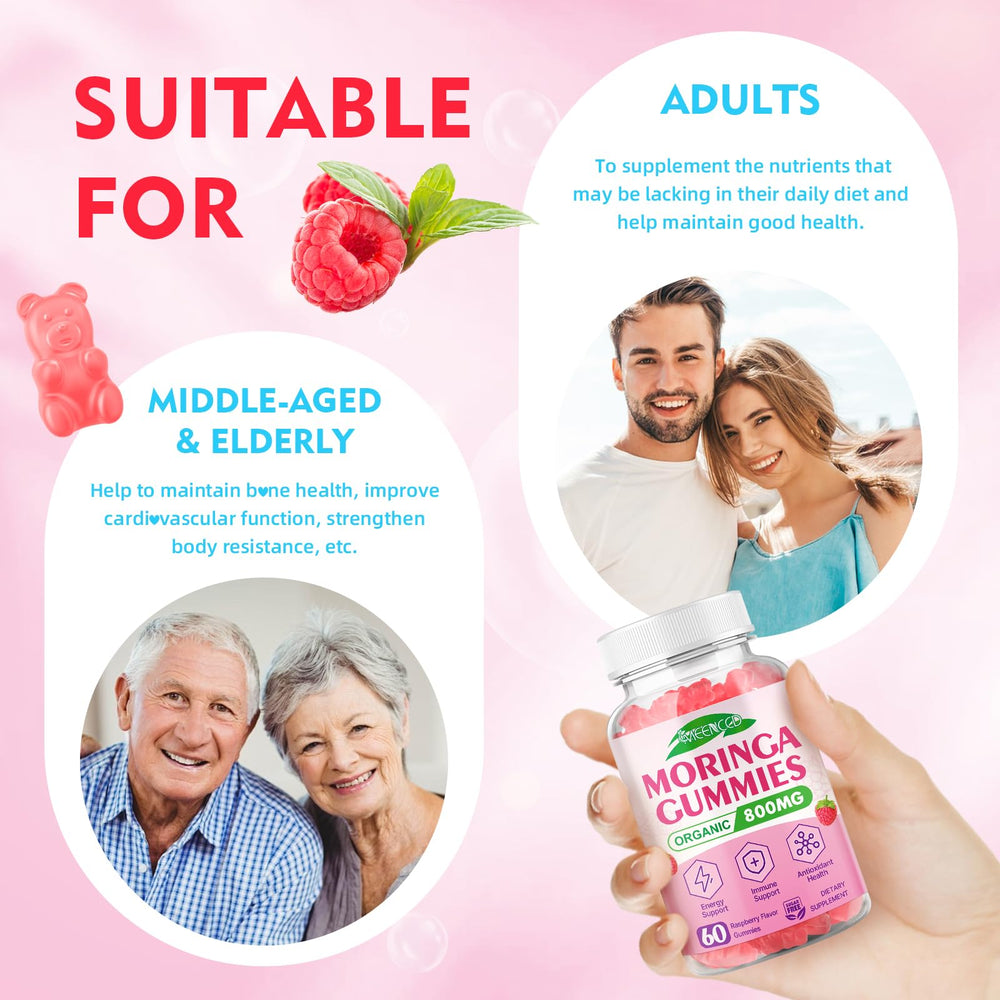 MEENCCD Moringa Gummies leaf extract detail highlighting nutrient-rich formula