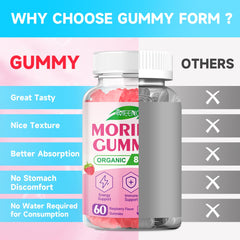 MEENCCD Moringa Gummies vegan and gluten-free badge visible