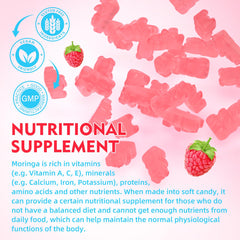 MEENCCD Moringa Gummies vitamin C/E label emphasizing antioxidants