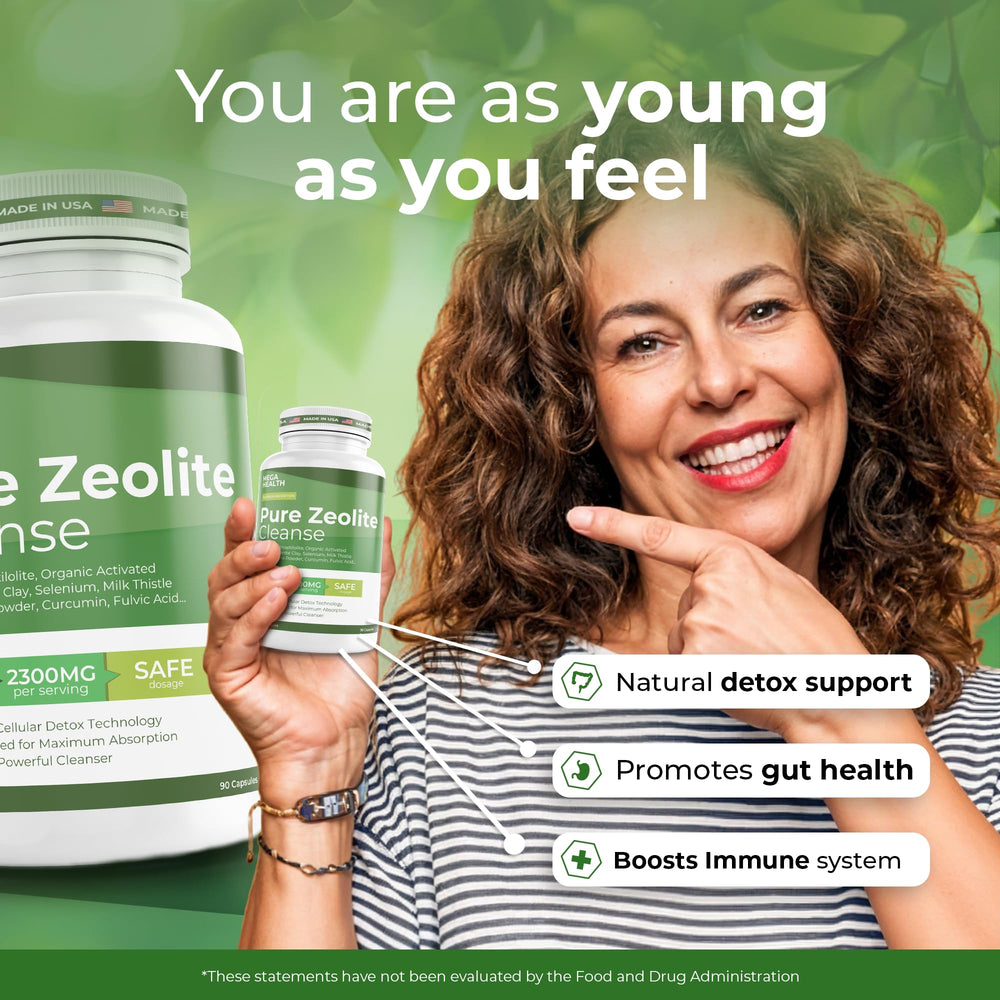 MEGA HEALTH Zeolite Cleanse capsules close-up for gentle digestion support