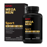 Front label of Mega Men Sport Multivitamin Caplets bottle