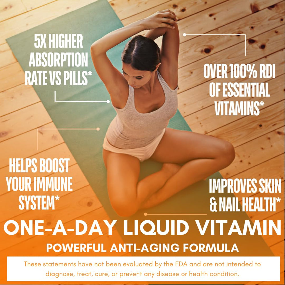 Liquid multivitamin being poured into a glass