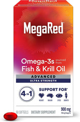 MegaRed Advanced 4-in-1 900mg Omega-3 Fish & Krill Oil Softgel Value Pack – 2 Bottles x 60