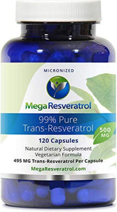 Mega Resveratrol bottle with 120 capsules, 500 mg each