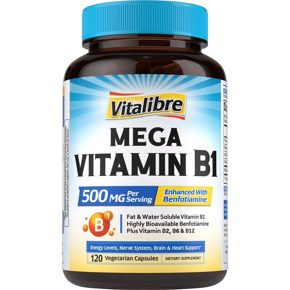 Hero image of Mega Vitamin B1 500 mg with Benfotiamine capsules.