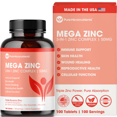 Mega Zinc Supplement bottle label 50mg