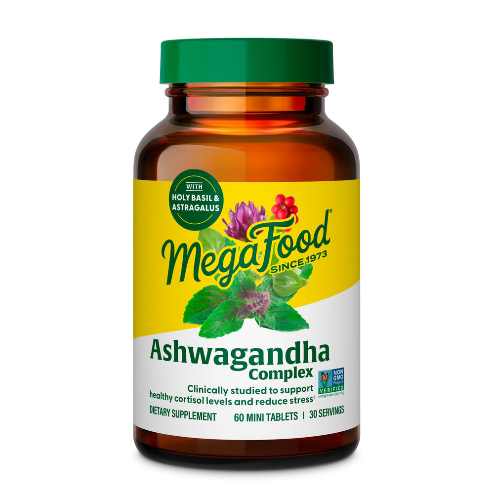 MegaFood Ashwagandha Complex bottle with 60 mini tablets