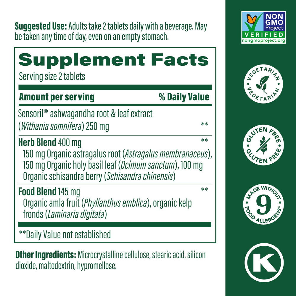 Close-up of MegaFood Ashwagandha Complex label