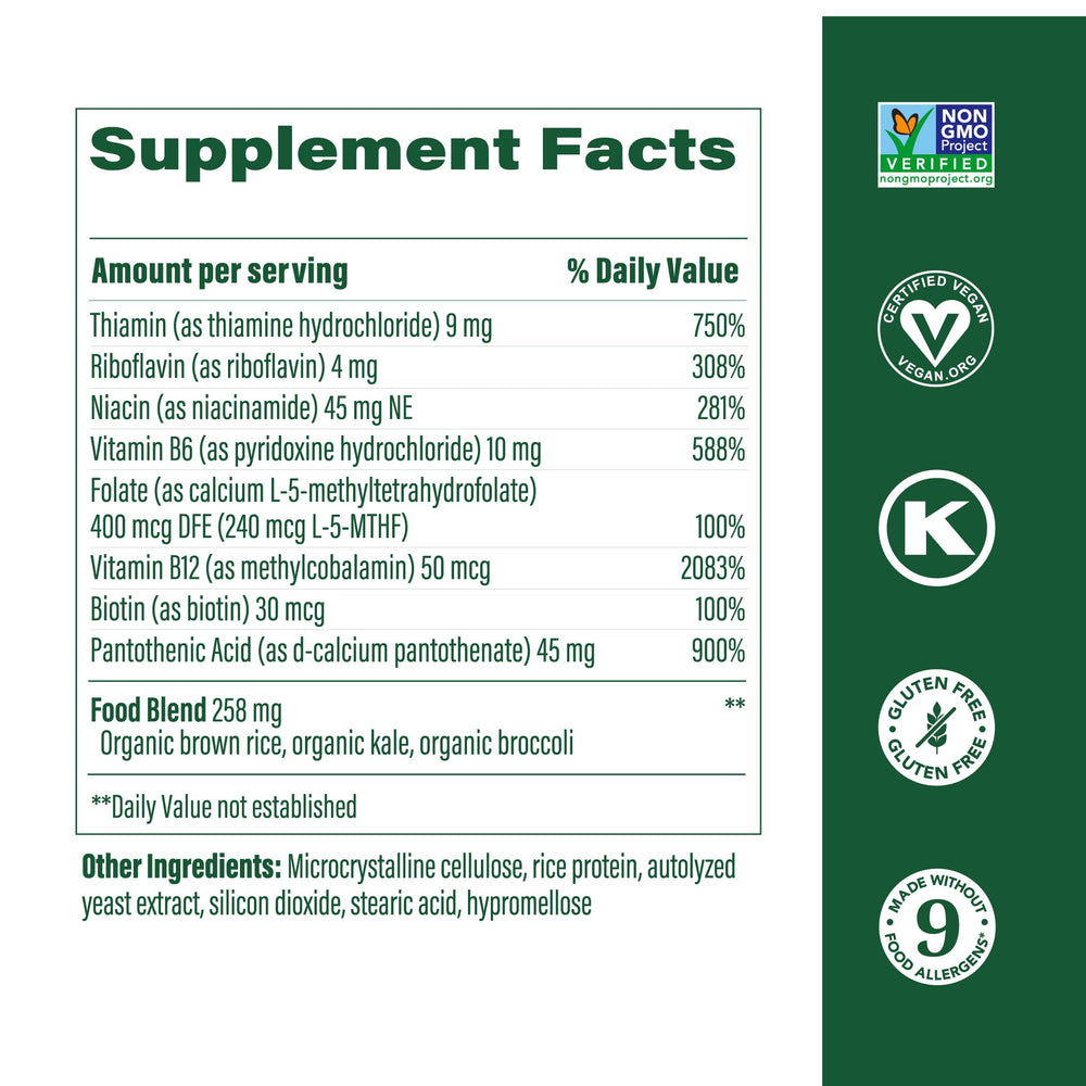 Vegan gluten-free B vitamin supplement packaging