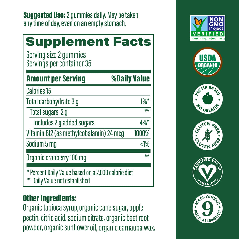 Close-up of MegaFood B12 Energy Gummies label