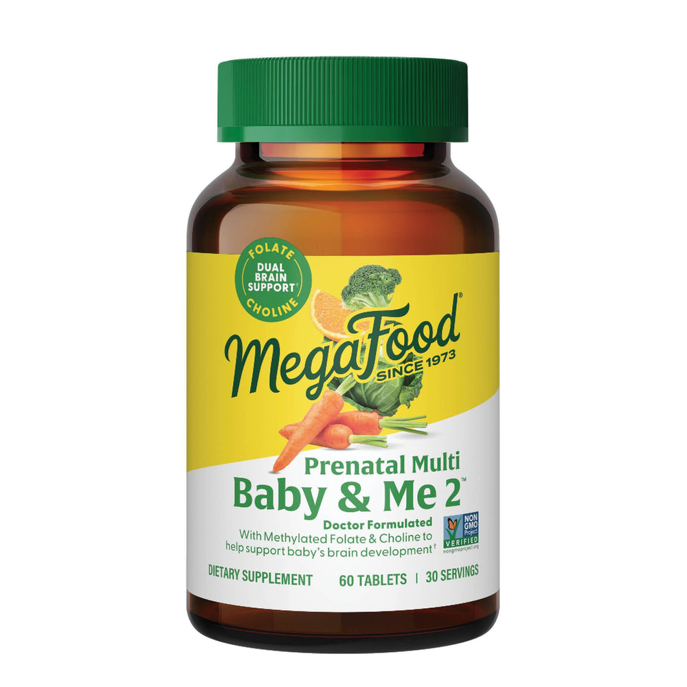 MegaFood Baby & Me 2 Prenatal vitamin bottle with 60 tablets