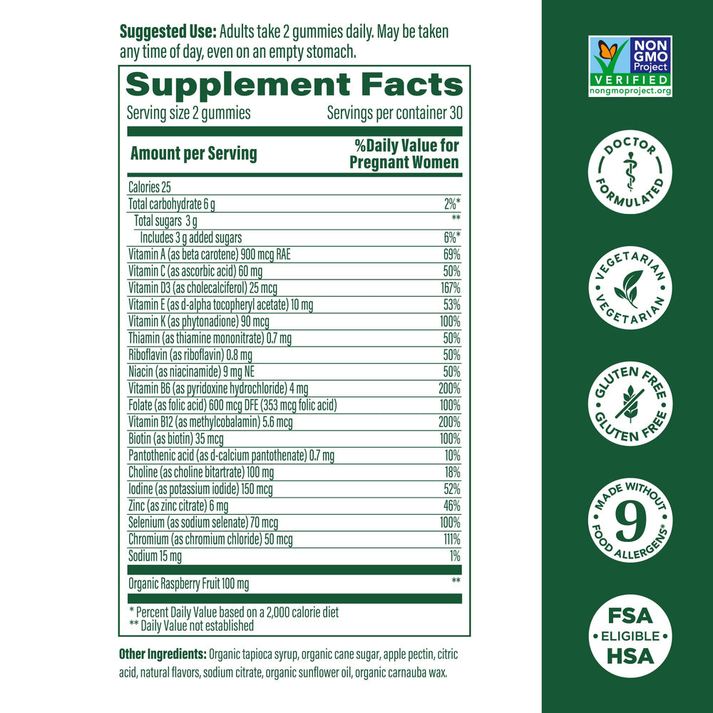 Close-up of raspberry-flavored prenatal gummy