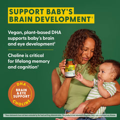 Label highlights DHA and Choline amounts for fetal development