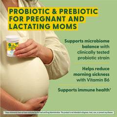 Prenatal probiotic bottle label highlighting vitamin B6