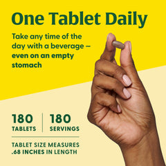 Packaging showing 180 tablets and gentle iron formula