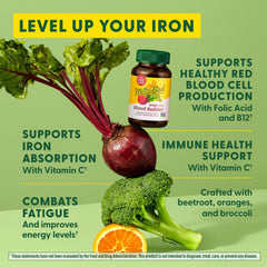 Vegan iron supplement packaging with vegan-friendly icon
