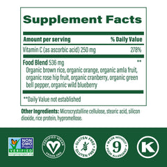 Close-up of bottle label showing Vitamin C 250 mg