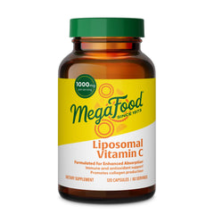 Front view of MegaFood Liposomal Vitamin C 1000mg bottle with 120 capsules