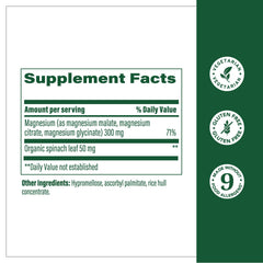 Back label of Megafood Magnesium 300 mg bottle