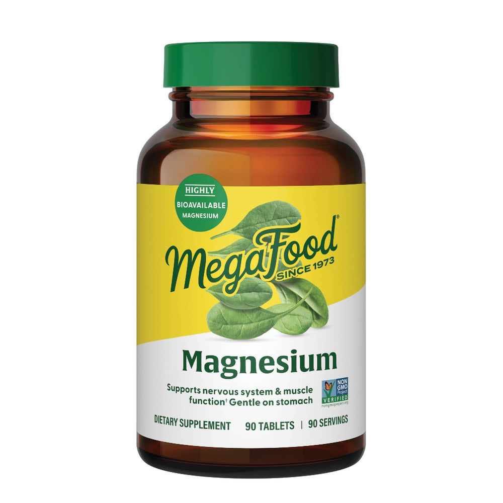 MegaFood Magnesium bottle with label showing 90 tabs